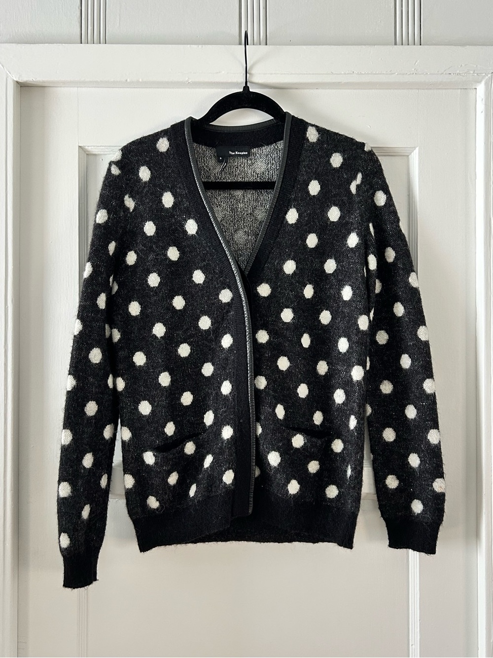 The Kooples Black Cardigan with White Polka Dots